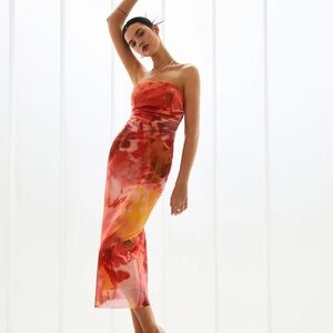 Commense Orange Medium Semi-Sheer Mesh Midi Tube Dress NWT$28